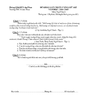 Đề khảo sát chất lượng giữa kì năm học 2014 - 2015 môn Ngữ văn 6 trường THCS Lâm Thao